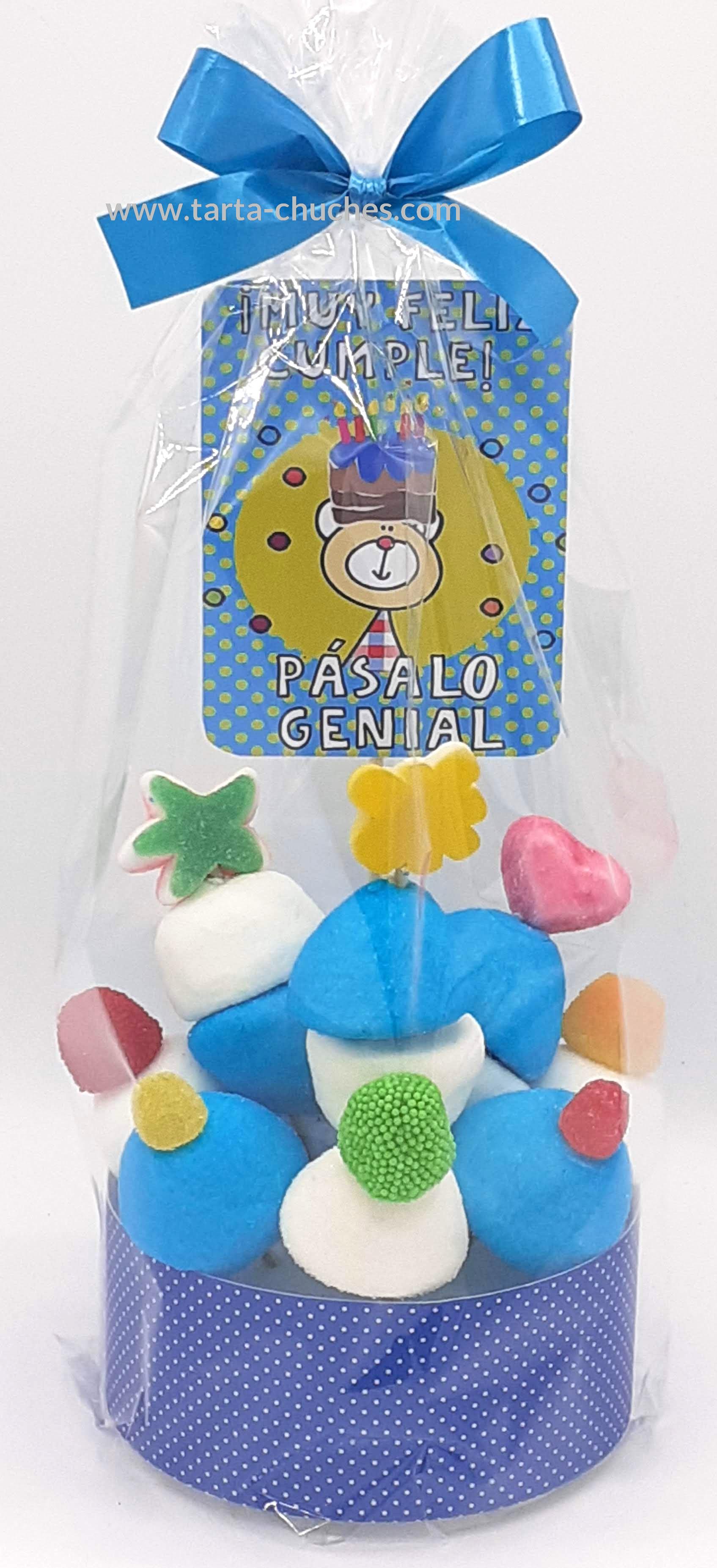 TARTA CHUCHES MINI ALTA AZUL OSCURO &quot;MUY FELIZ CUMPLE...&quot;