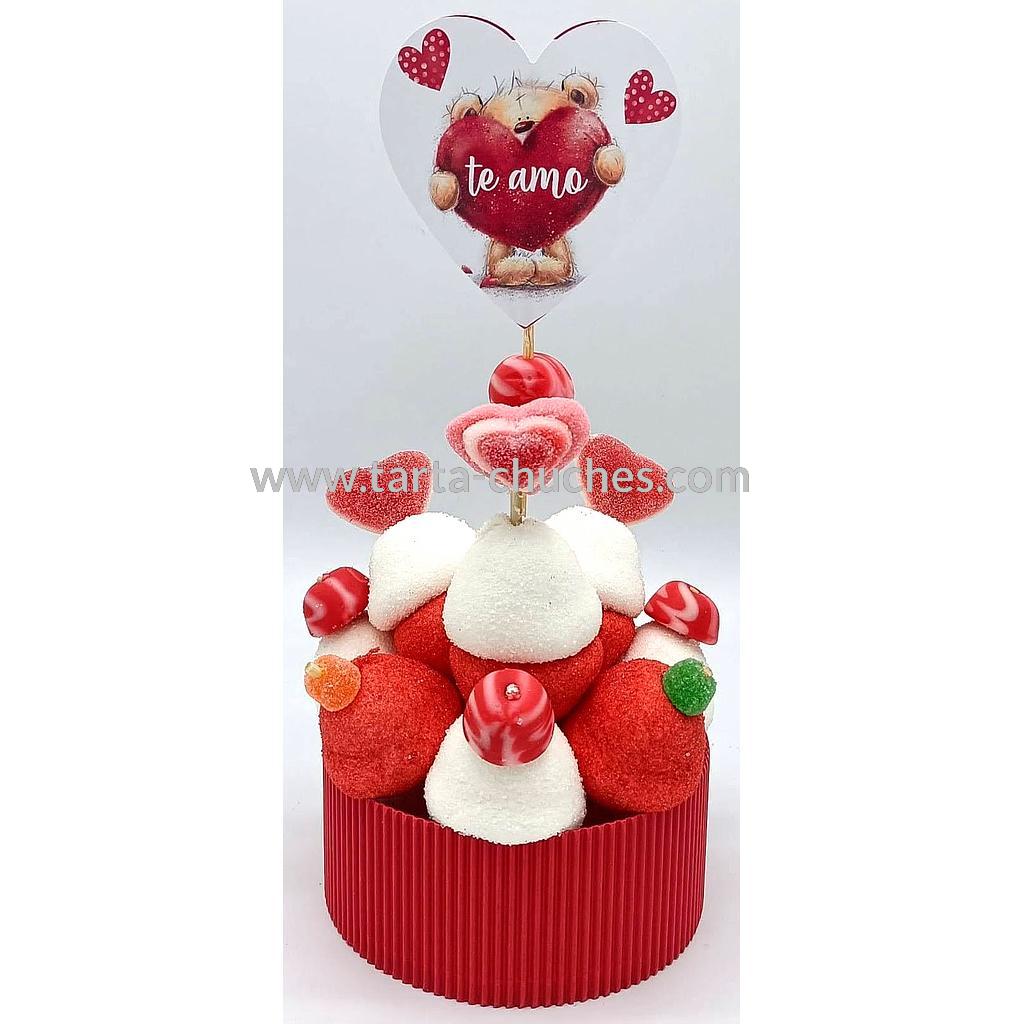 Tarta Chuches Mini Alta San Valentin Osito-A (Abrir para seleccionar frase)