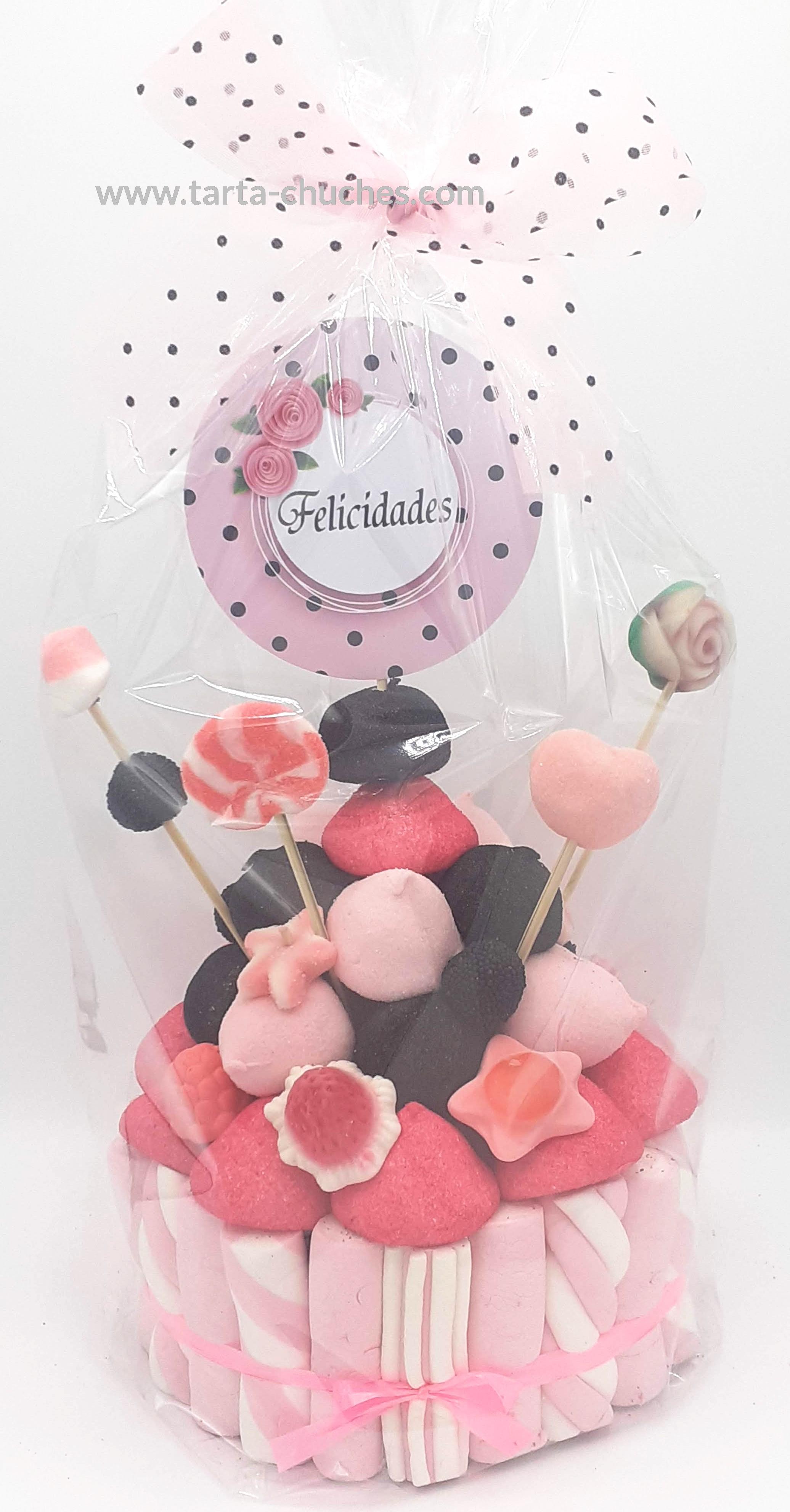 TARTA CHUCHES PEQUEÑA F-FELICIDADES ROSA-NEGRO