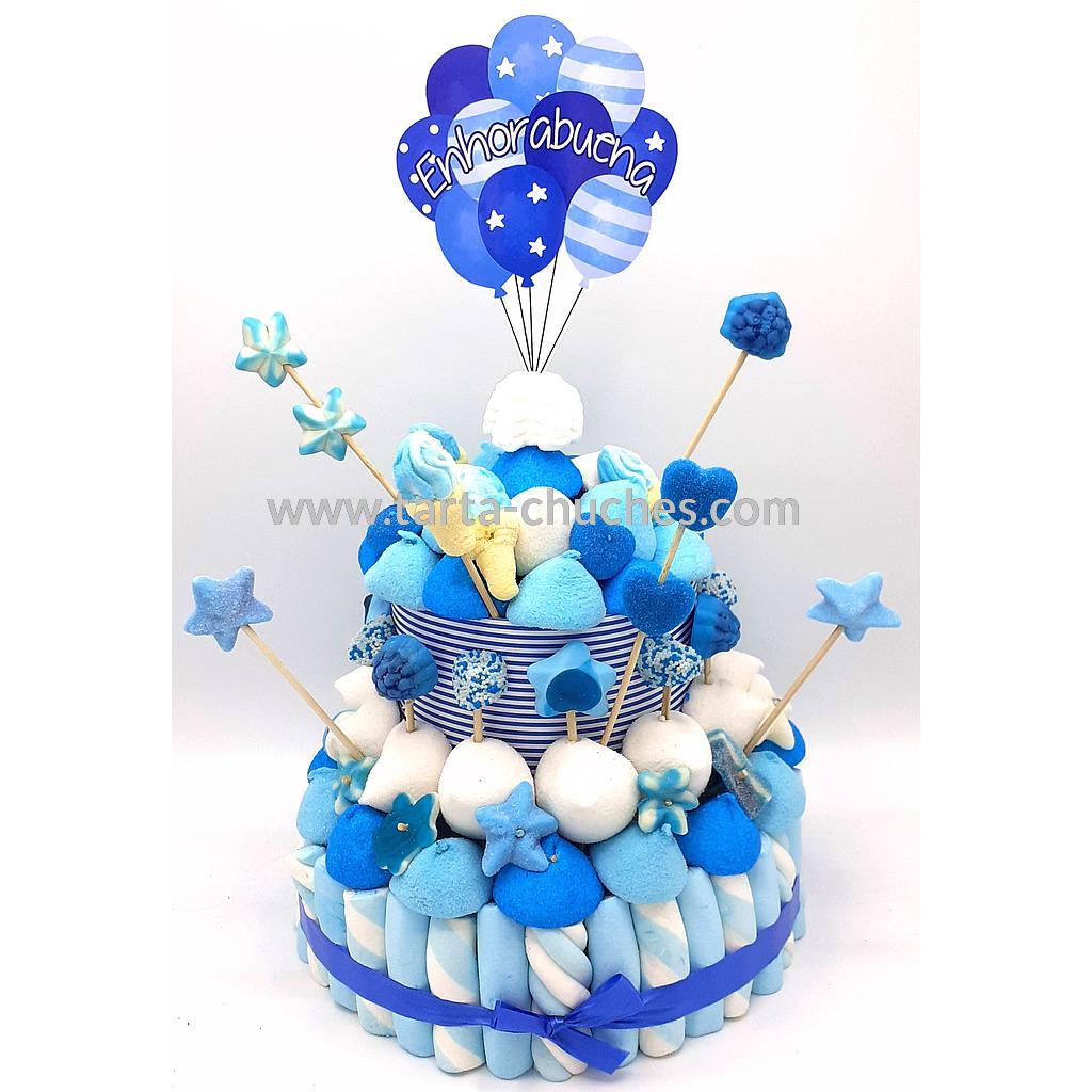 Tarta Chuches Mediana Globos Azul-Blanco (6 opciones)