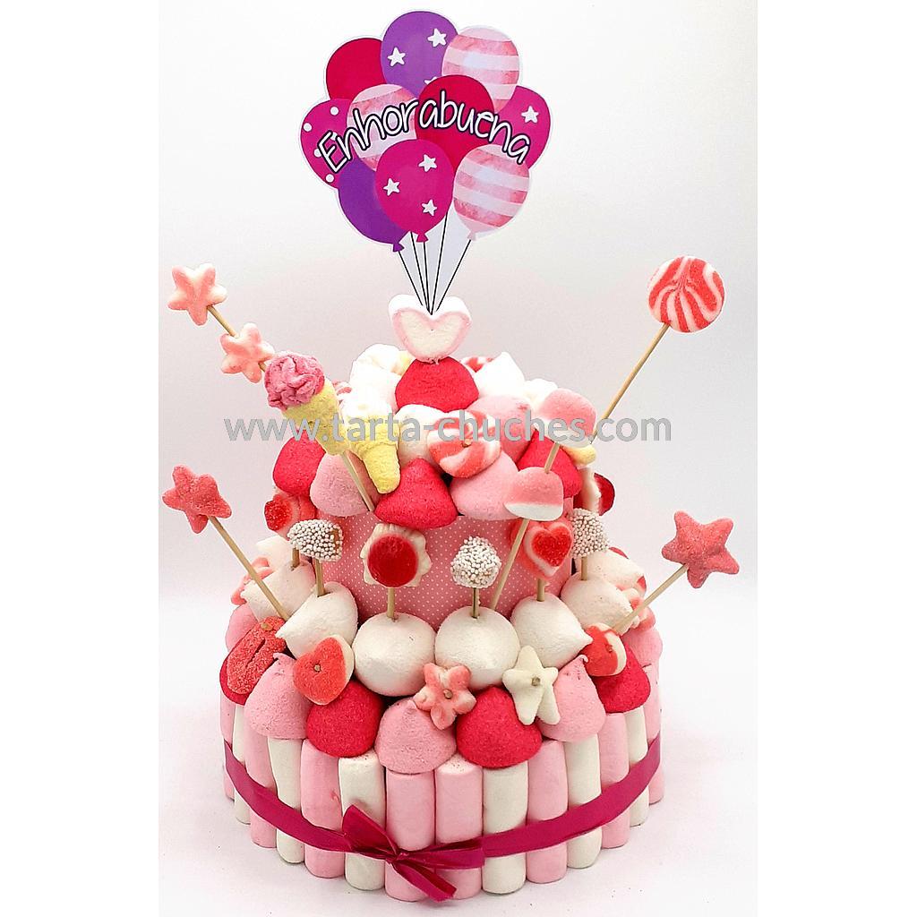 Tarta Chuches Mediana Globos Rosa-Blanco (6 opciones)