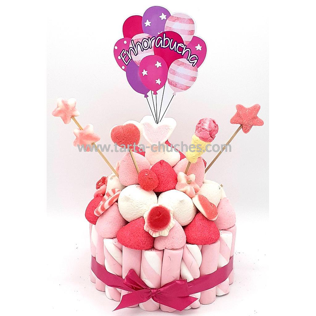 Tarta Chuches Pequeña Globos Rosa-Blanco (6 opciones)