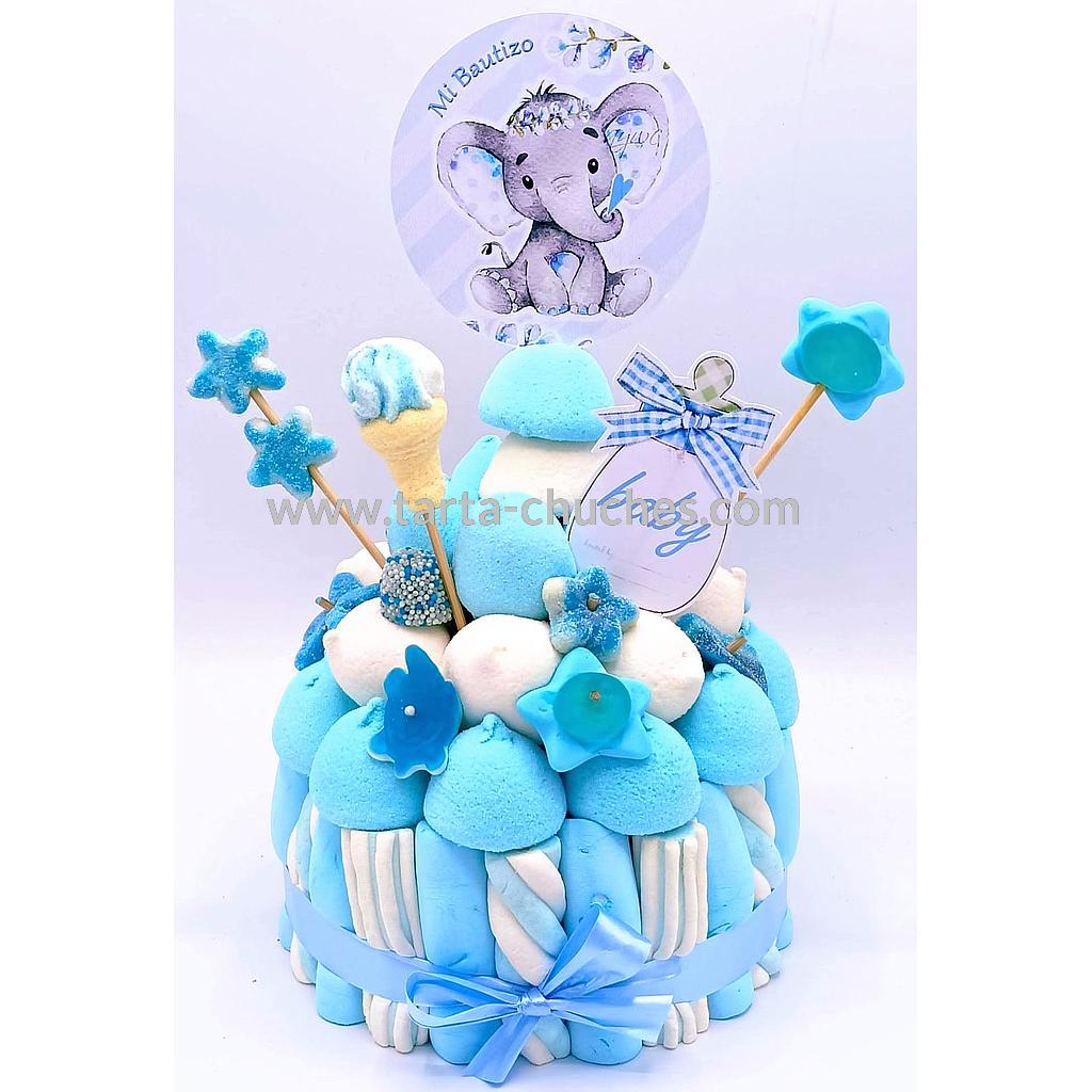 Tarta Chuches Pequeña Bautizo Elefante Azul