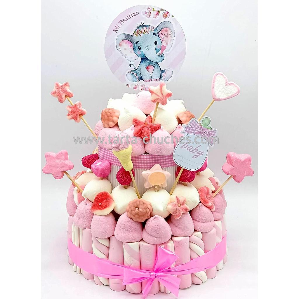 Tarta Chuches Mediana Bautizo Elefante Rosa