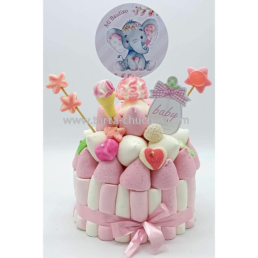Tarta Chuches Pequeña Bautizo Elefante Rosa