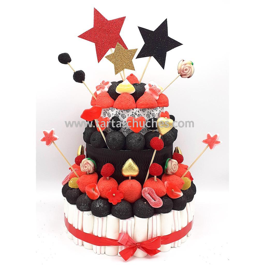 Tarta Chuches Grande Estrellas Rojo-Negro