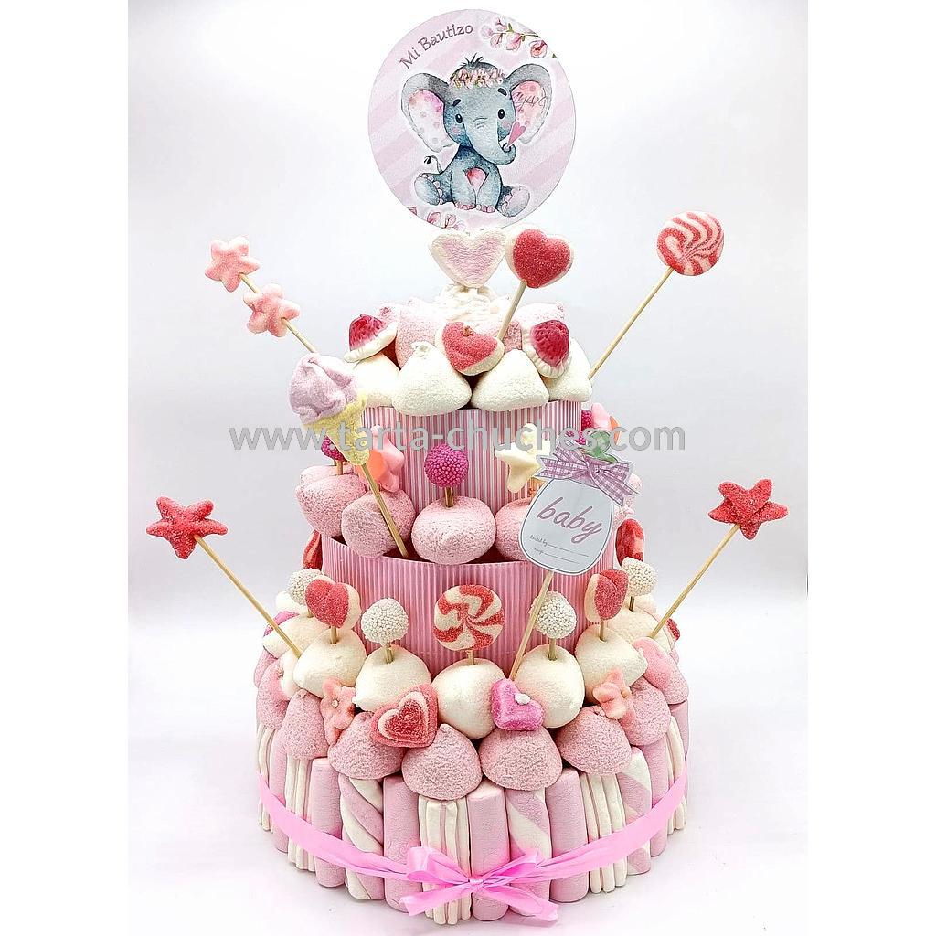 Tarta Chuches Grande Bautizo Elefante Rosa