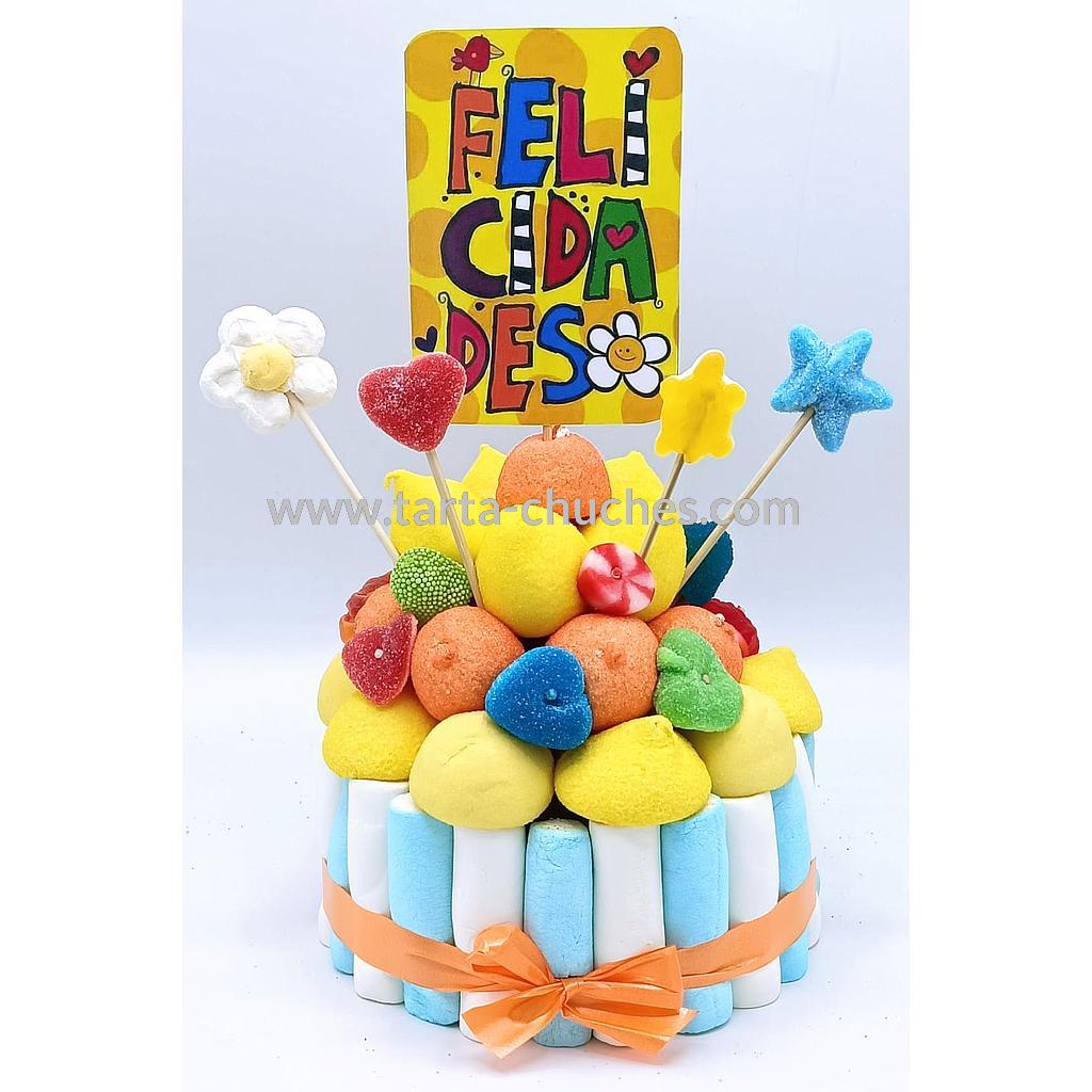 Tarta Chuches Pequeña "Felicidades" Amarillo
