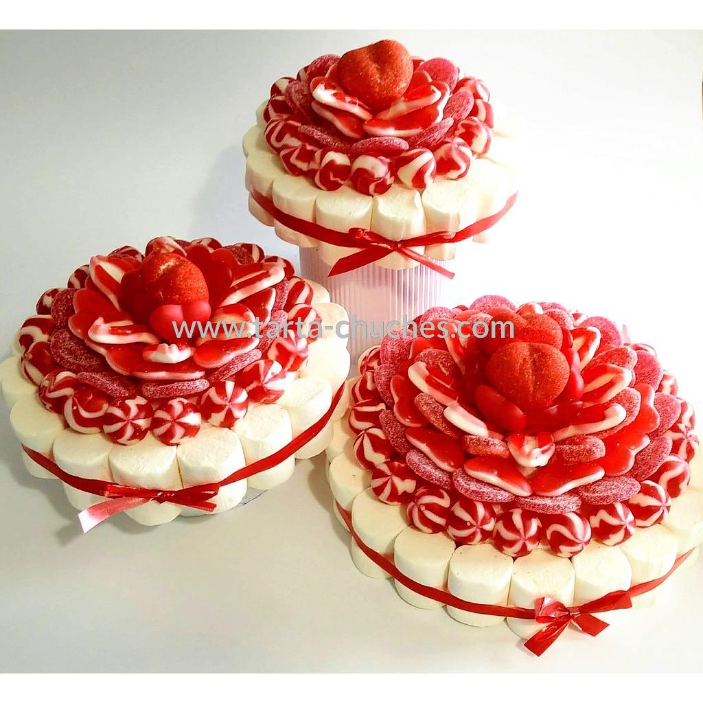 Tarta Chuches Plana Pequeña Rojo-Blanco