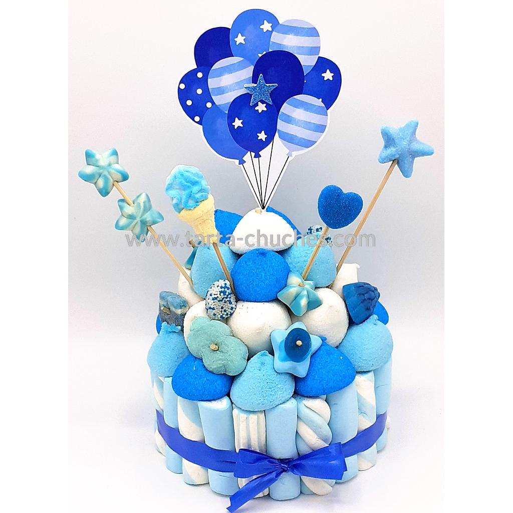 Tarta Chuches Pequeña Globos Azul-Blanco
