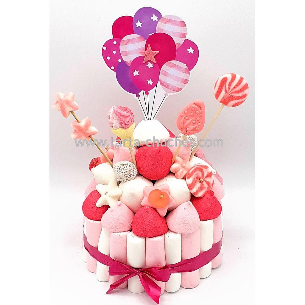 Tarta Chuches Pequeña Globos Rosa-Blanco