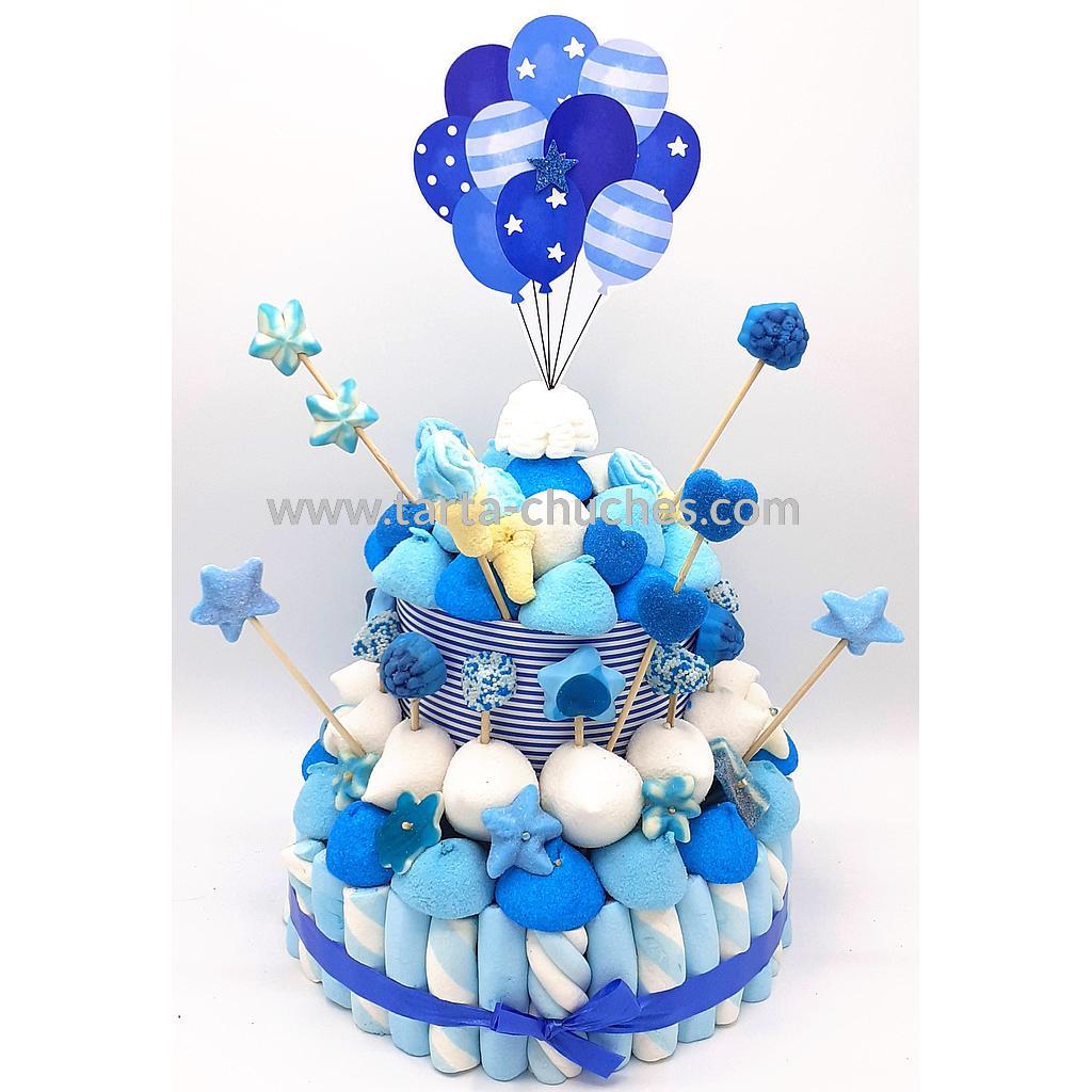 Tarta Chuches Mediana Globos Azul-Blanco