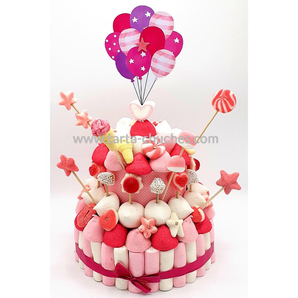 Tarta Chuches Mediana Globos Rosa-Blanco