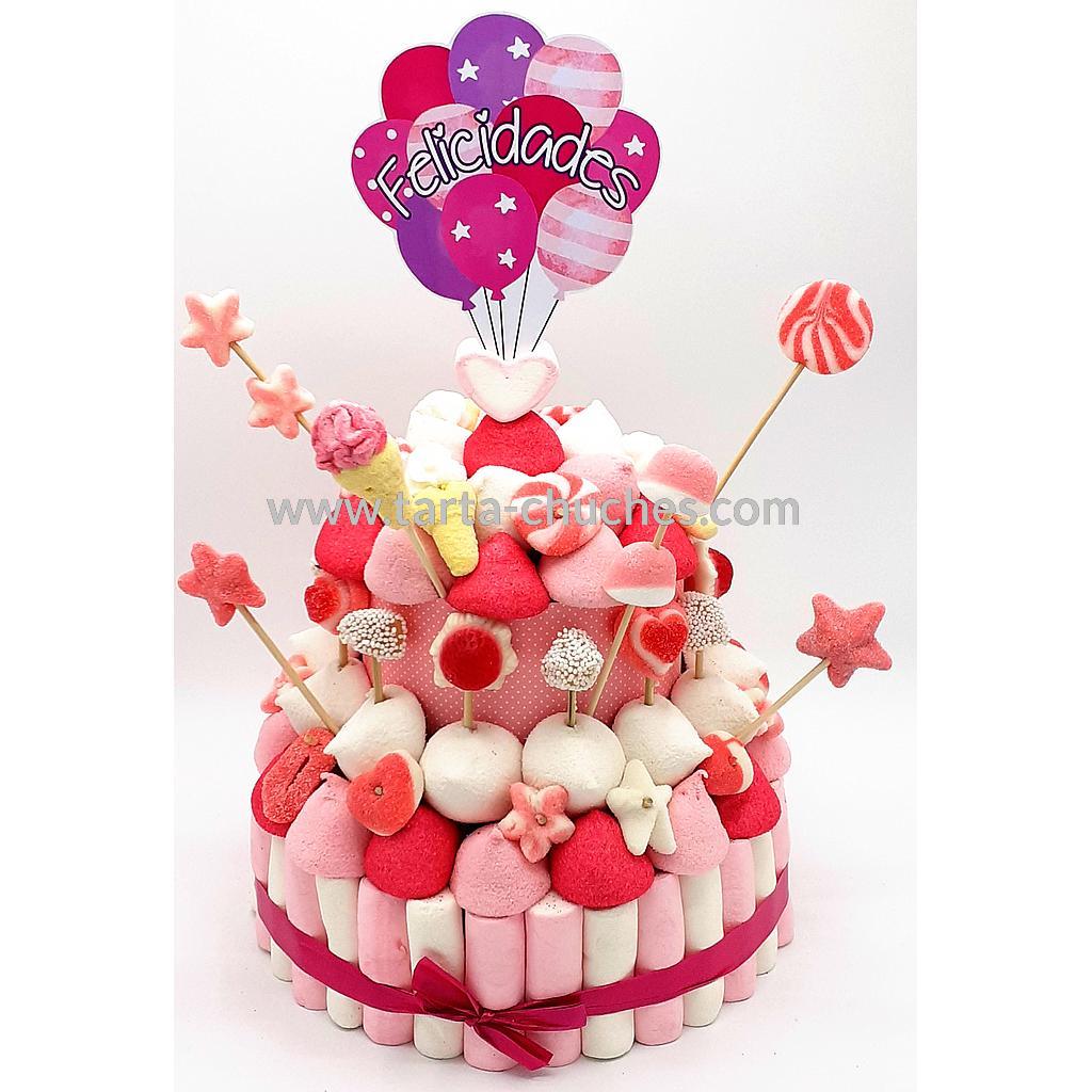 Tarta Chuches Mediana Globos Rosa-Blanco (6 opciones)