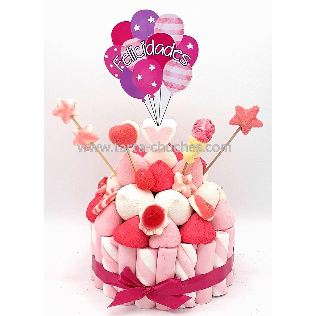 Tarta Chuches Pequeña Globos Rosa-Blanco (6 opciones)