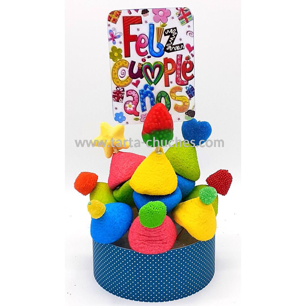 Tarta Chuches Mini Alta &quot;Feliz Cumpleaños&quot; Blanco