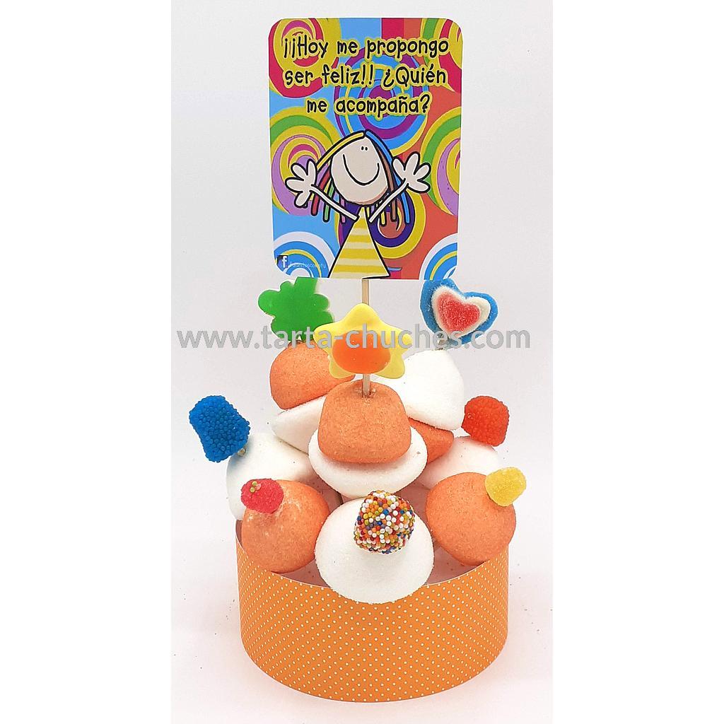 Tarta Chuches Mini Alta &quot;Hoy me propongo ser feliz...&quot; Naranja-Multicolor