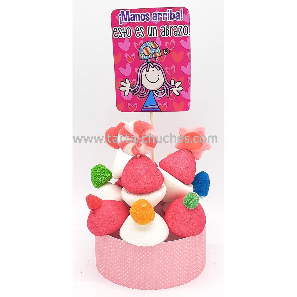 Tarta Chuches Mini Alta &quot;Manos arriba. Esto es un abrazo&quot; Rosa-Fucsia