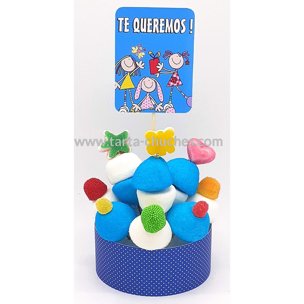 Tarta Chuches Mini Alta &quot;Te queremos&quot; Azul-Azul