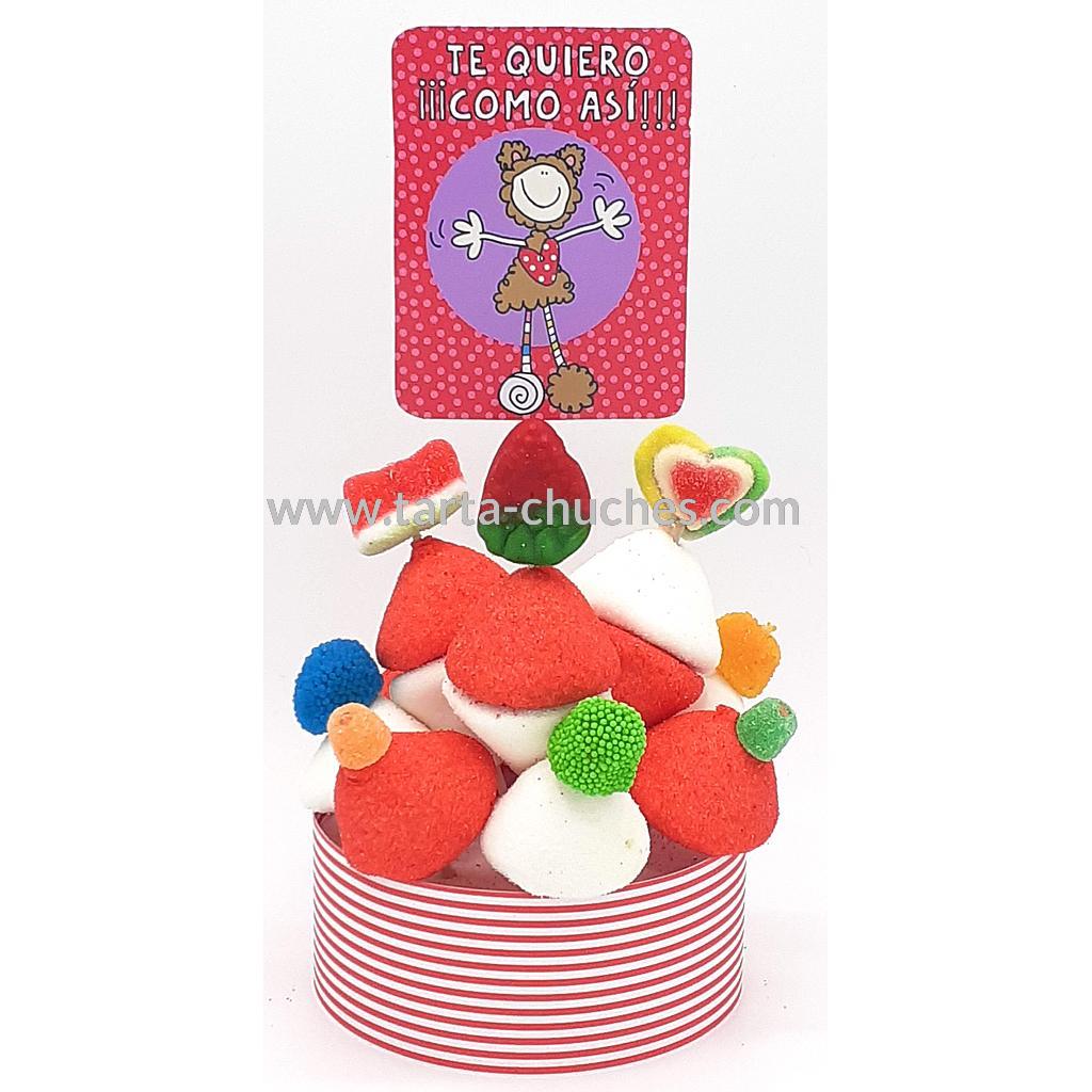 Tarta Chuches Mini Alta &quot;Te quiero como asi&quot; Rojo-Fucsia