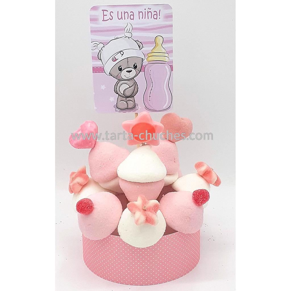 Tarta Chuches Mini Alta Nacimiento &quot;Es una niña&quot; Rosa