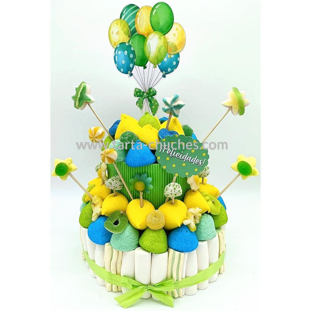 Tarta Chuches Mediana Globos Amarillo-Verde (6 opciones)