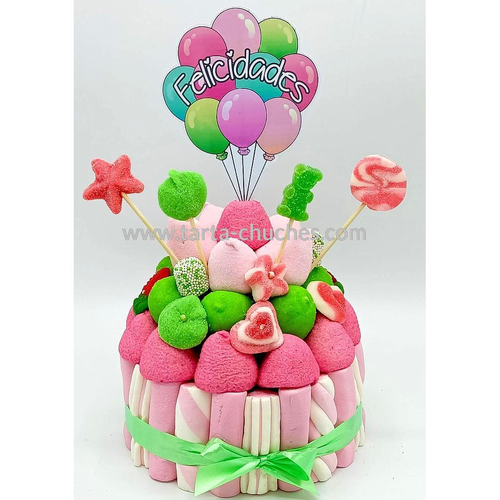 Tarta Chuches Pequeña Globos Rosa-Verde (6 opciones)