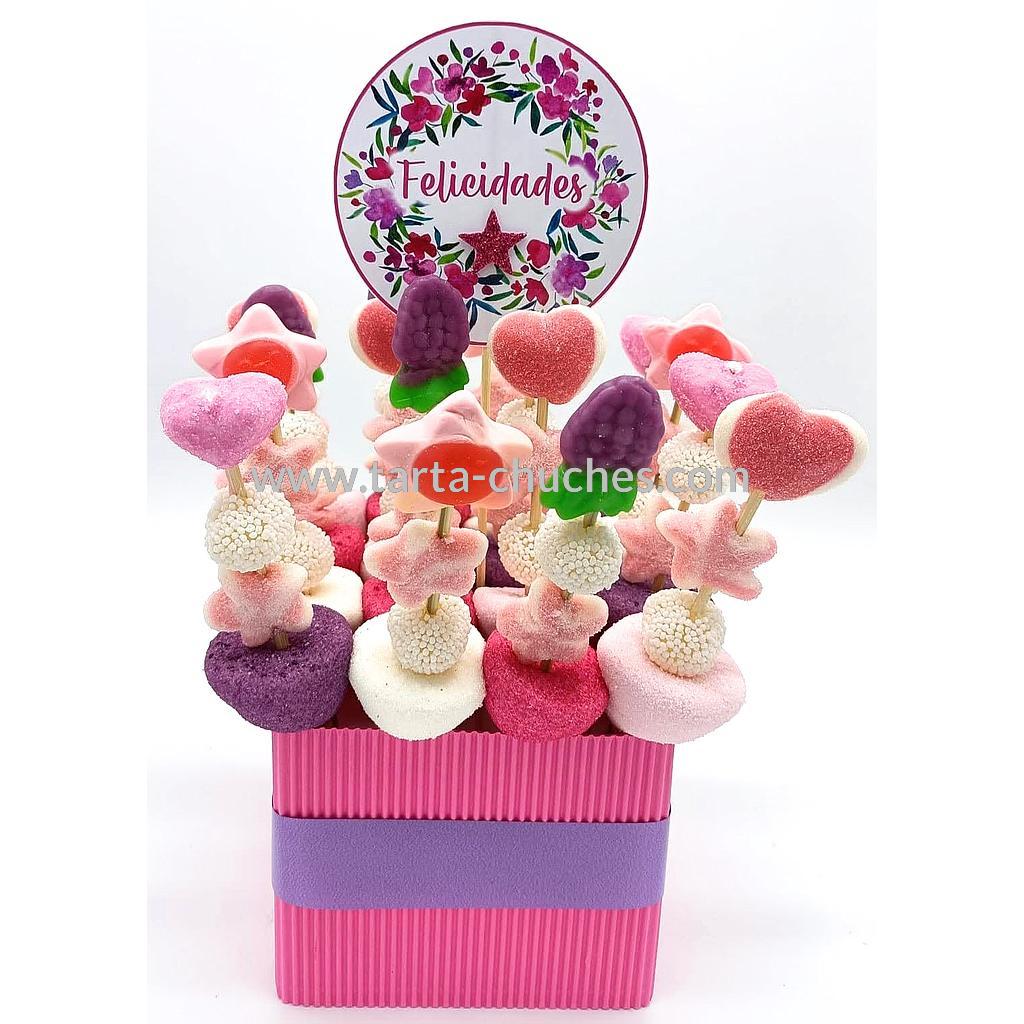 Centro 16 Mini Brochetas Chuches Flores Rosa-Morado