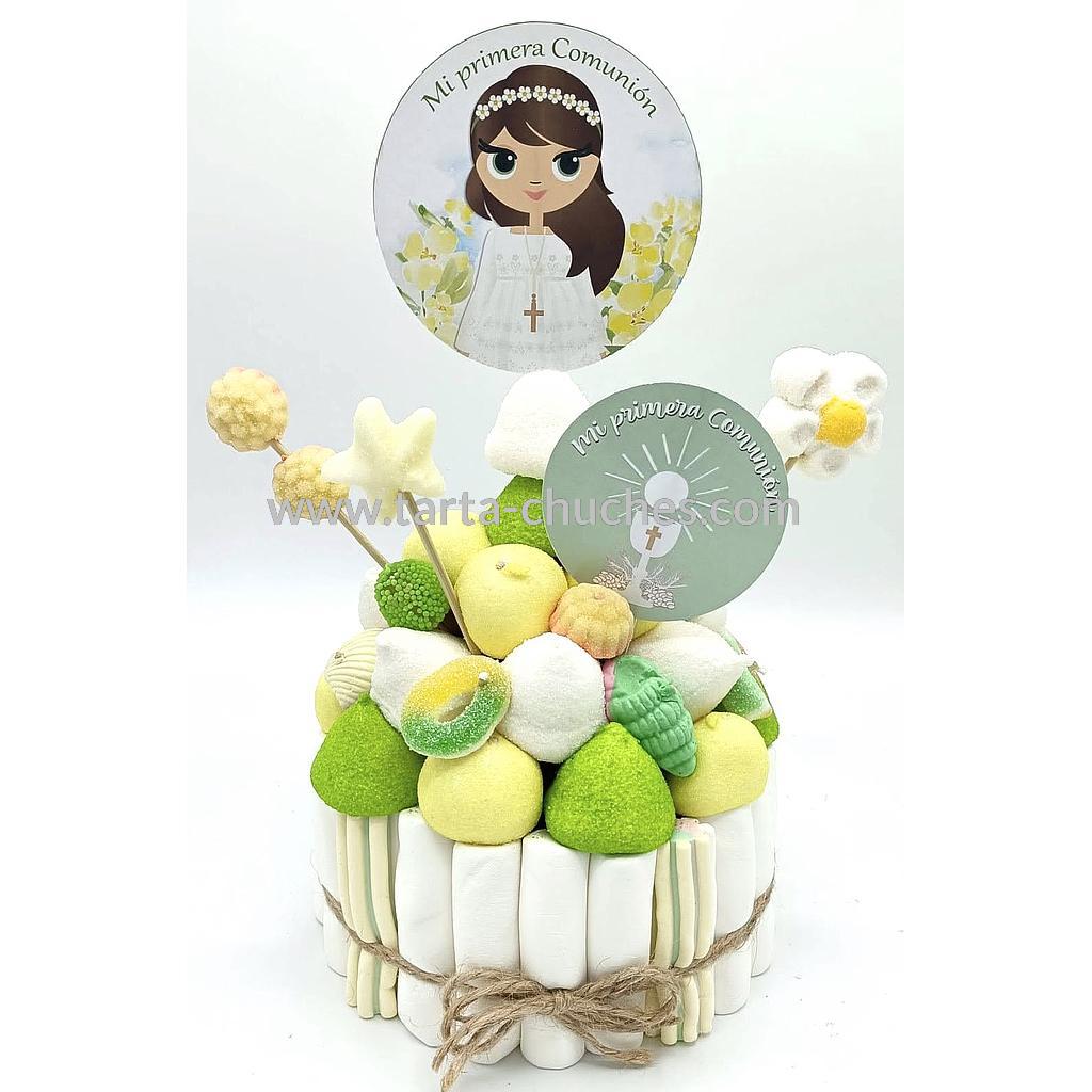 Tarta Chuches Pequeña Comunion Niña Rustica Amarillo-Verde