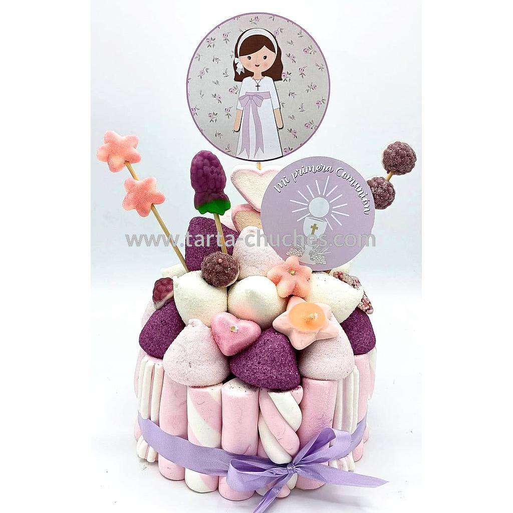 Tarta Chuches Pequeña Comunion Niña Malva