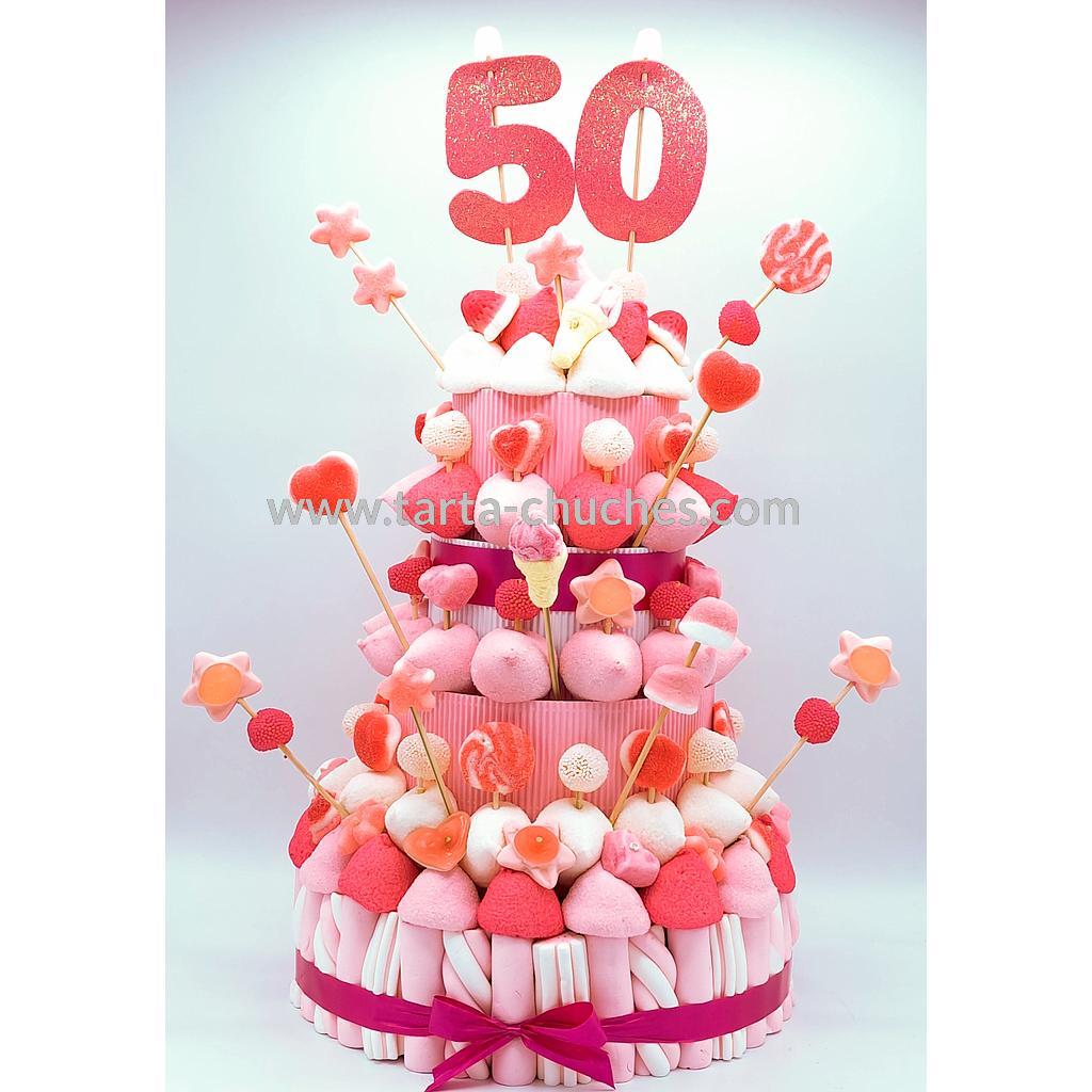 Tarta Chuches Extra Grande 50 a 59 años Rosa-Blanco  (Abrir para seleccionar año)