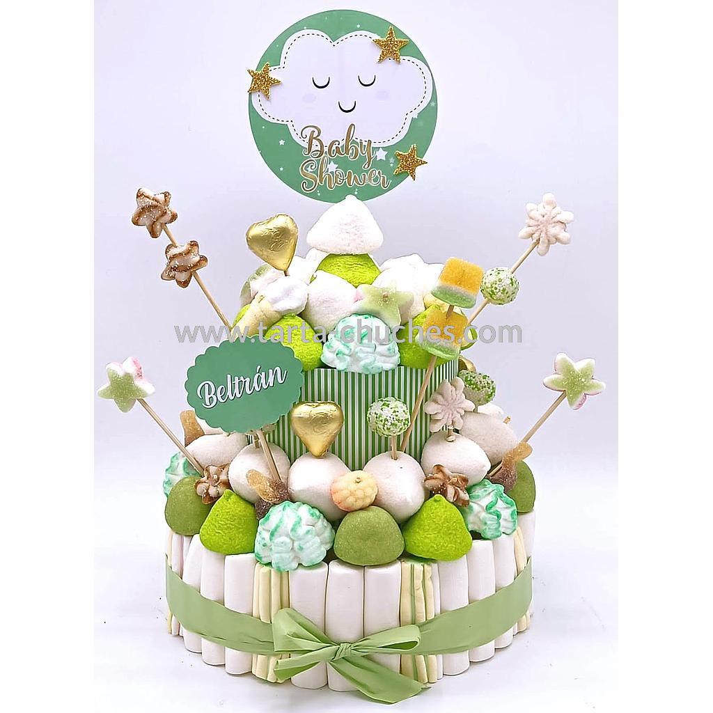 Tarta Chuches Mediana Baby Shower Nubes Verde-Dorado