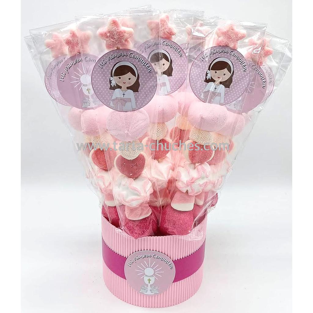 Cubo 30 Brochetas Chuches Comunion Niña Lunares