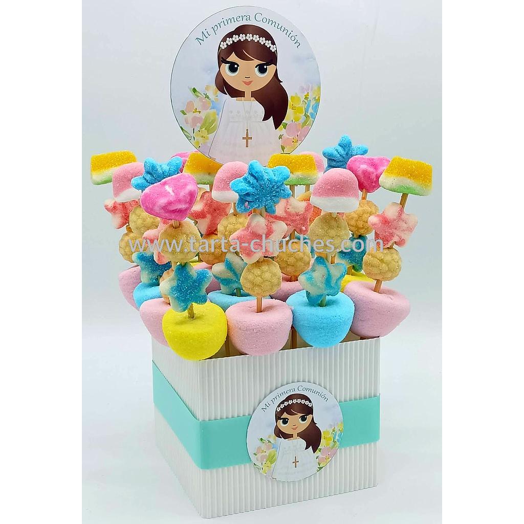Centro 16 Mini Brochetas Chuches Comunion Niña Pastel