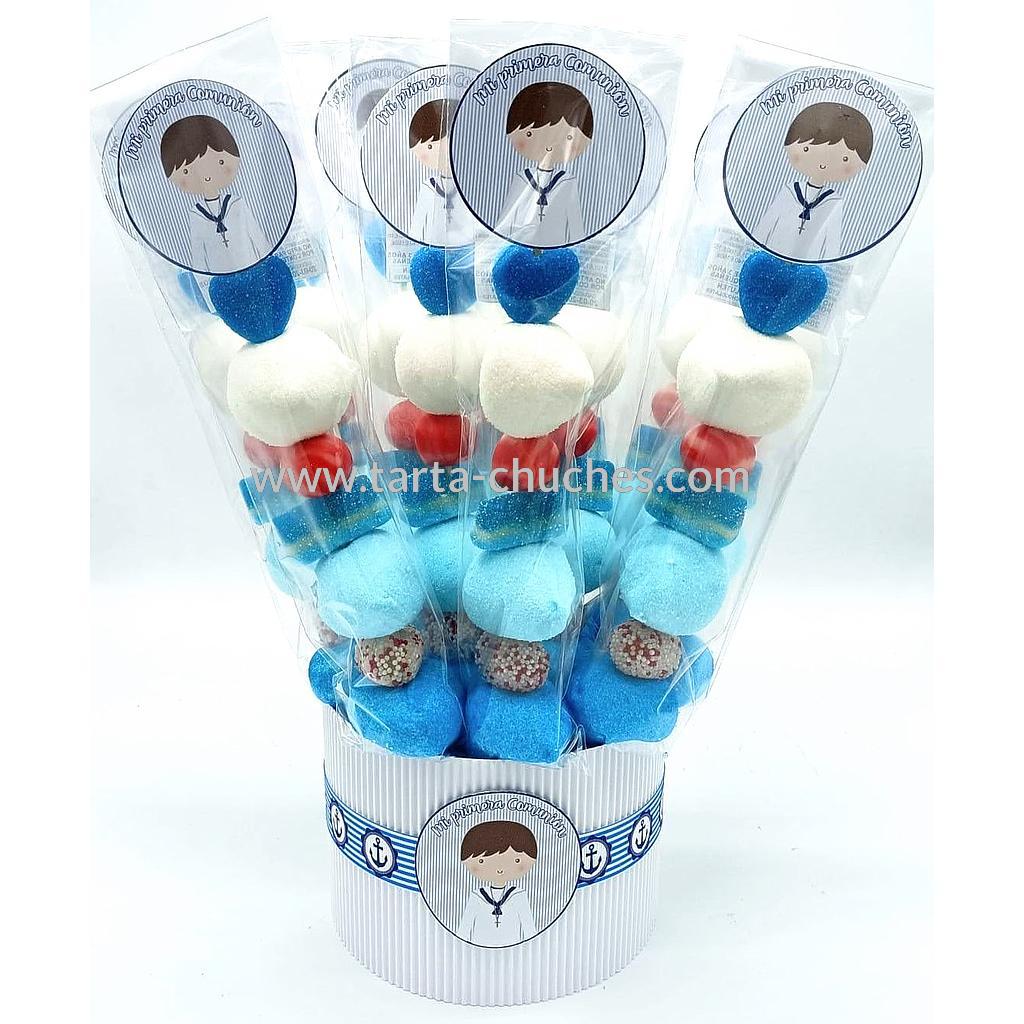 Cubo 12 Brochetas Chuches Comunion Niño Marinero