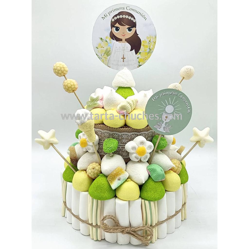 Tarta Chuches Mediana Comunion Niña Rustica Amarillo-Verde