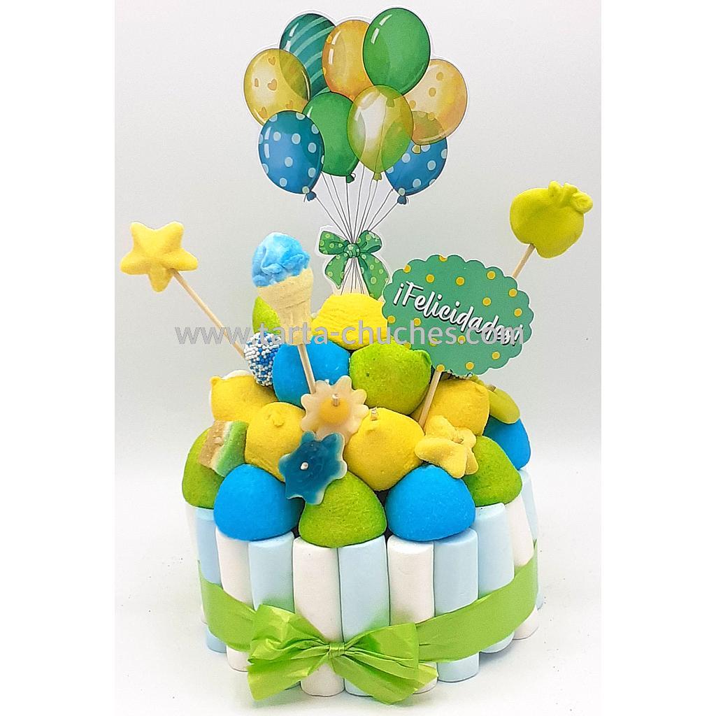 Tarta Chuches Pequeña Globos Amarillo-Verde (6 opciones)