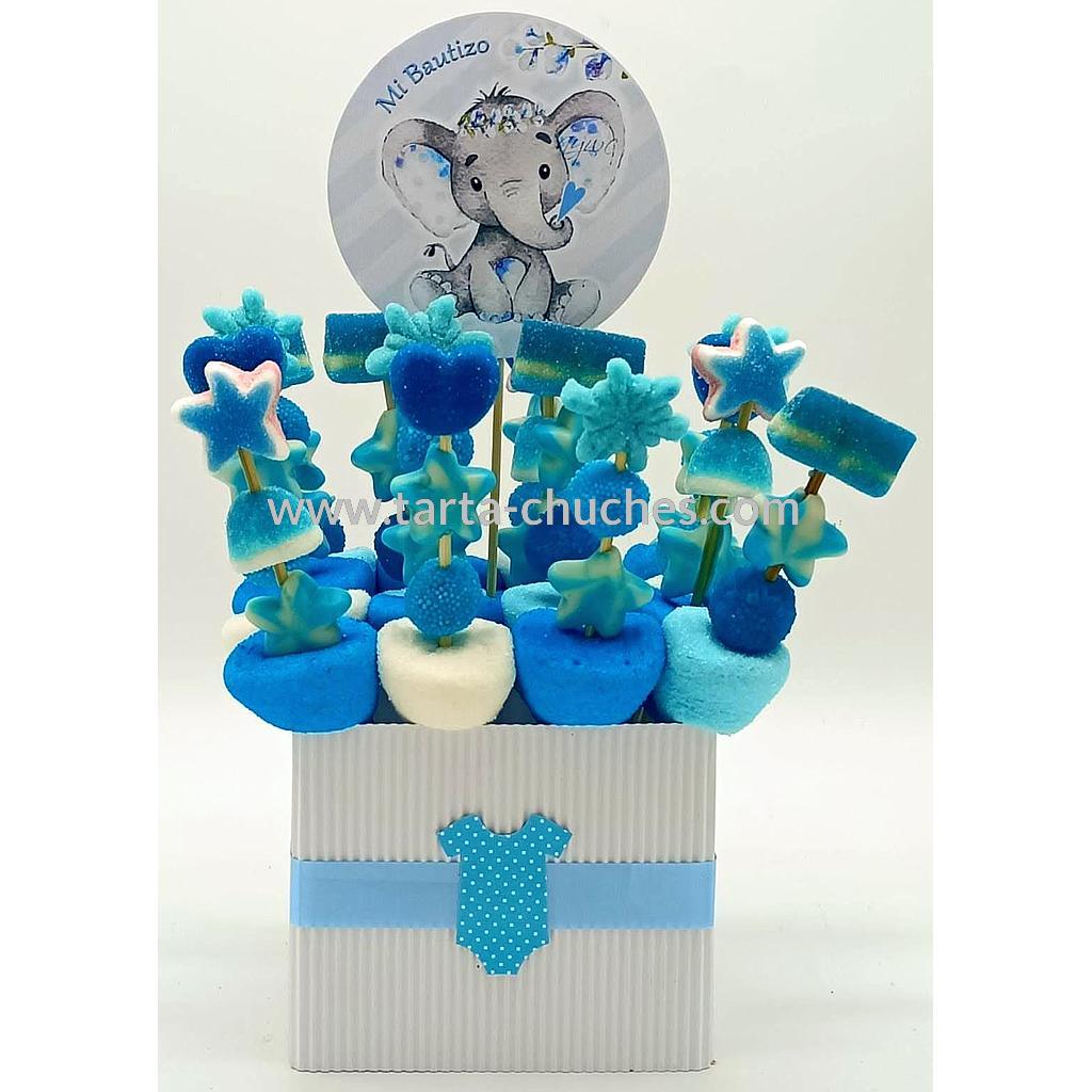 Centro 16 Mini Brochetas Chuches Bautizo Elefante Azul