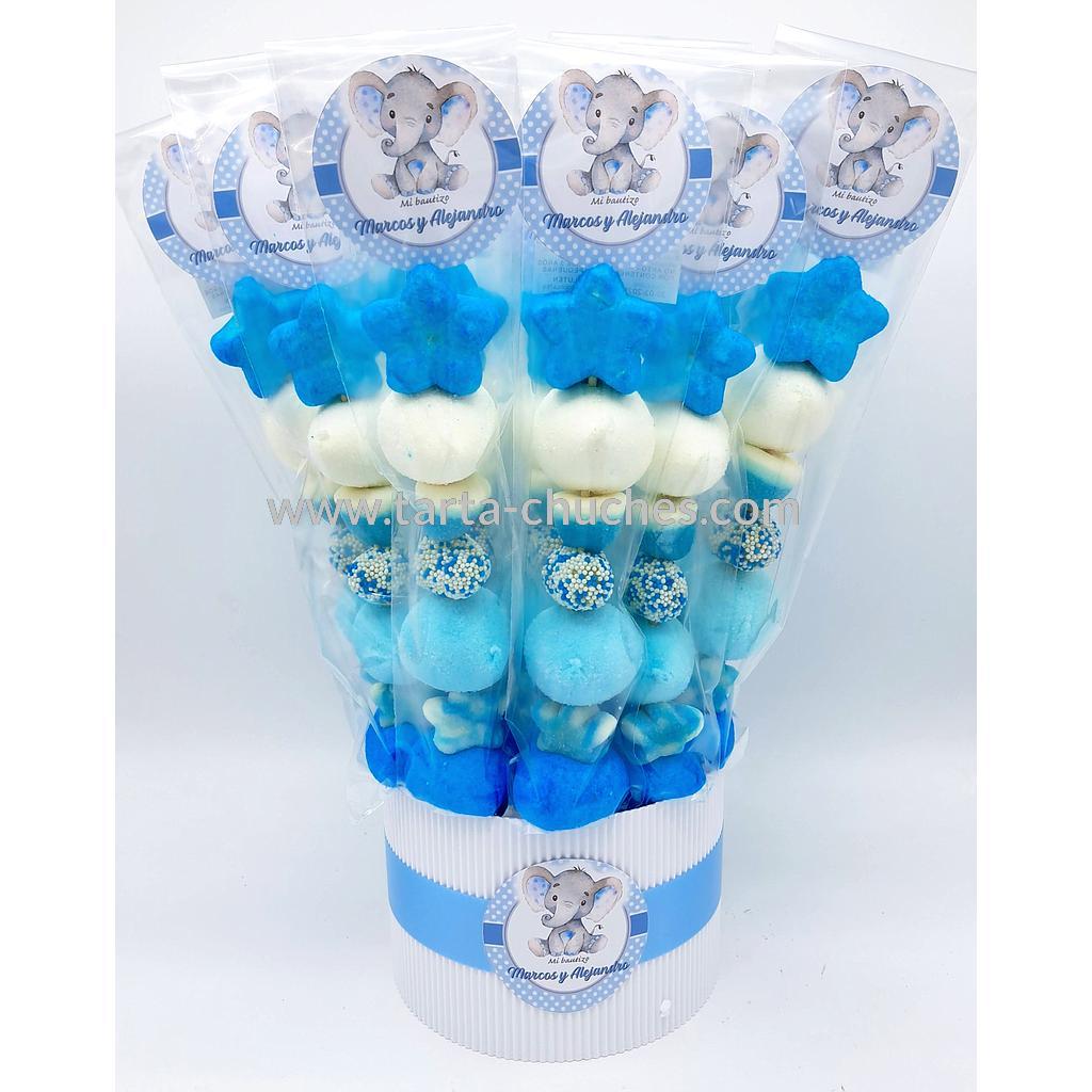 Cubo 12 Brochetas Chuches Bautizo Elefante Azul