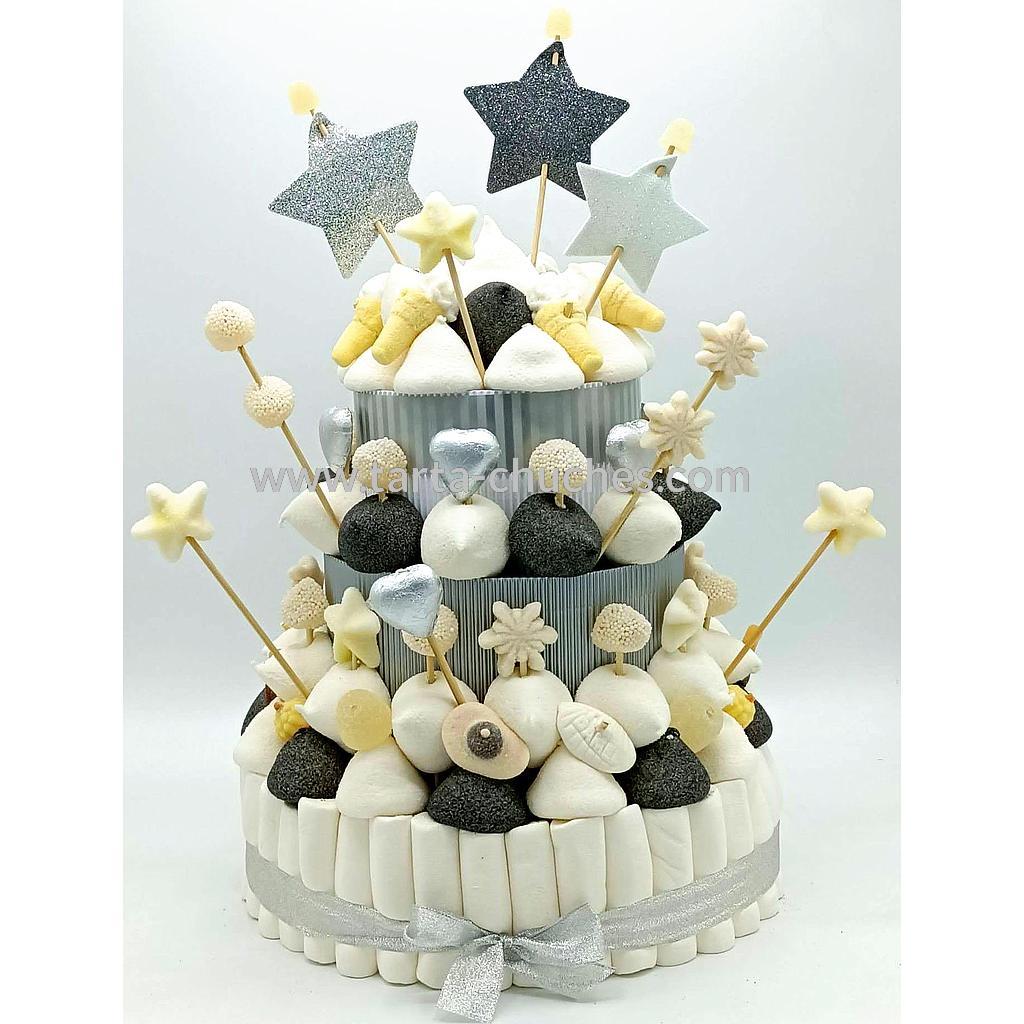 Tarta Chuches Grande Estrellas Gris-Negro