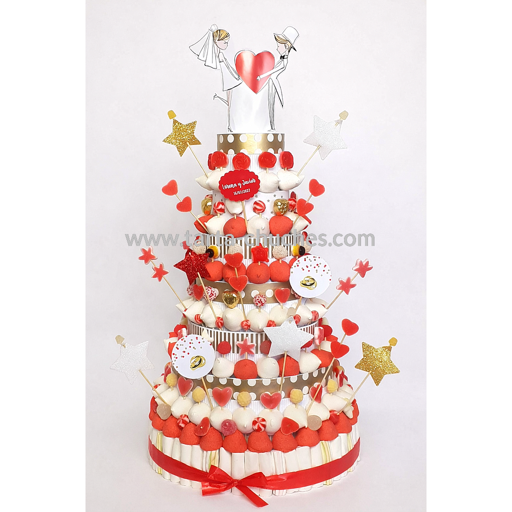 Tarta Chuches Gigante 7 pisos Boda Rojo-Blanco-Dorado