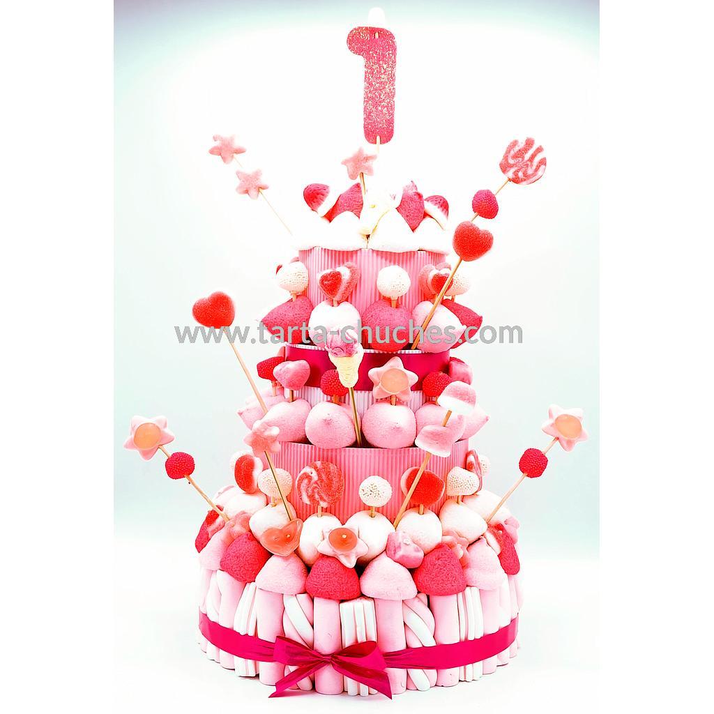 Tarta Chuches Extra Grande 1 a 9 años Rosa-Blanco (Abrir para seleccionar año)