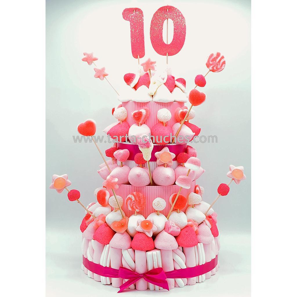 Tarta Chuches Extra Grande 10 a 19 años Rosa-Blanco (Abrir para seleccionar año)