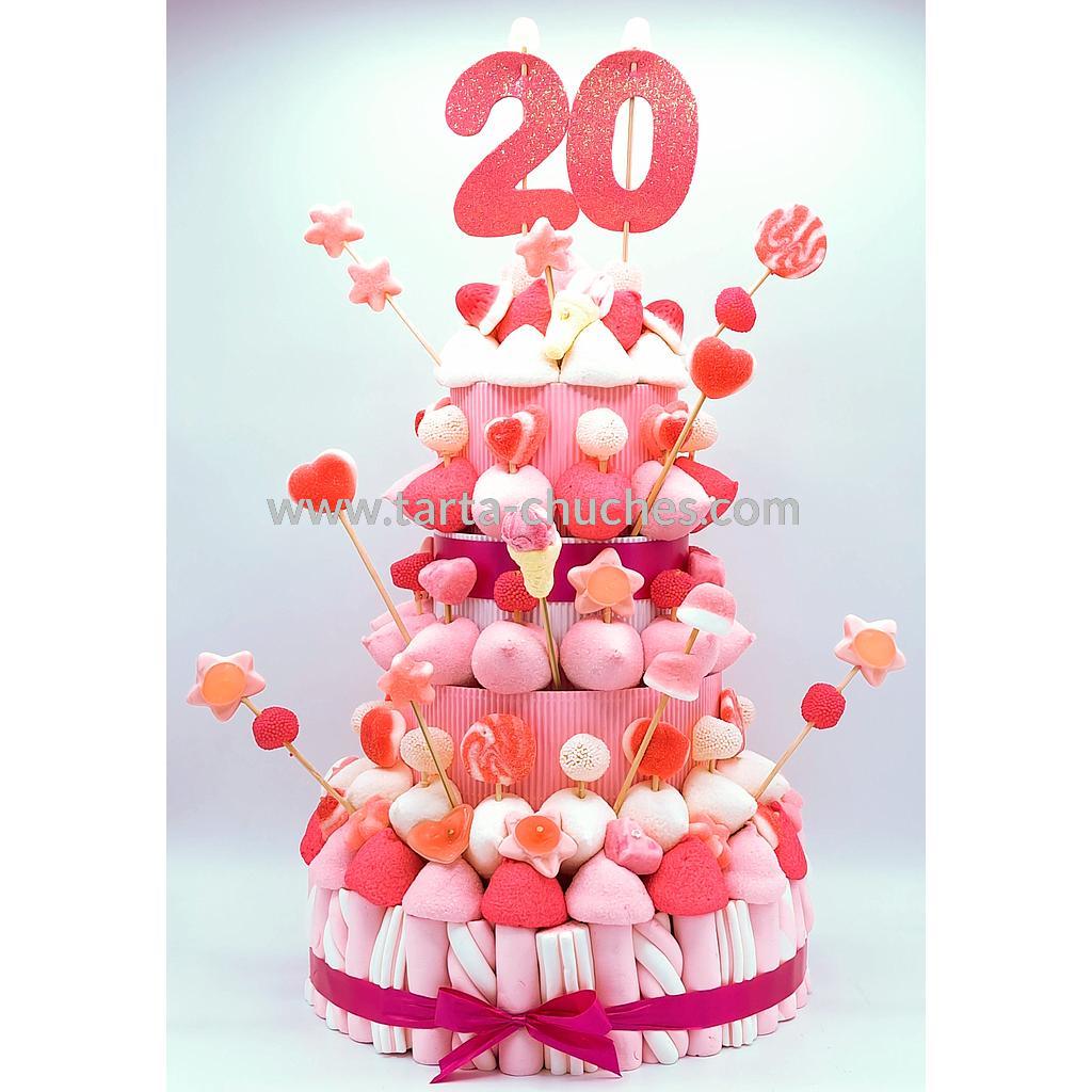 Tarta Chuches Extra Grande 20 a 29 años Rosa-Blanco (Abrir para seleccionar año)