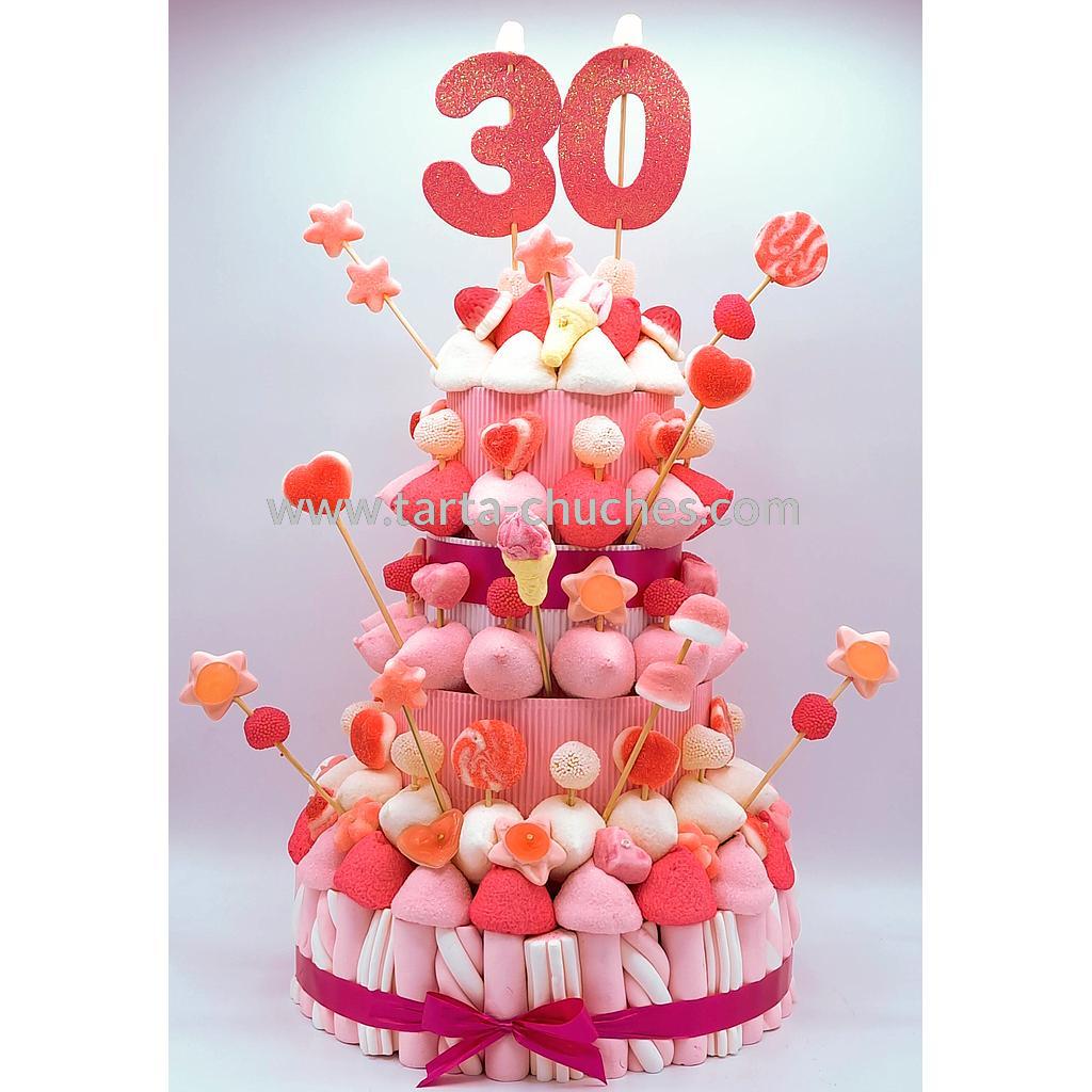 Tarta Chuches Extra Grande 30 a 39 años Rosa-Blanco (Abrir para seleccionar año)