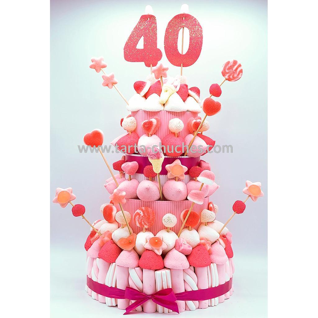 Tarta Chuches Extra Grande 40 a 49 años Rosa-Blanco (Abrir para seleccionar año)