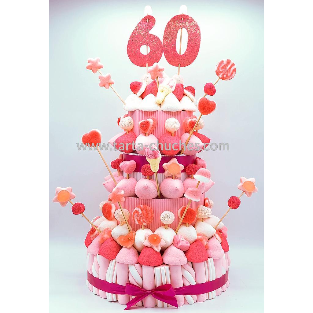 Tarta Chuches Extra Grande 60 a 69 años Rosa-Blanco (Abrir para seleccionar año)