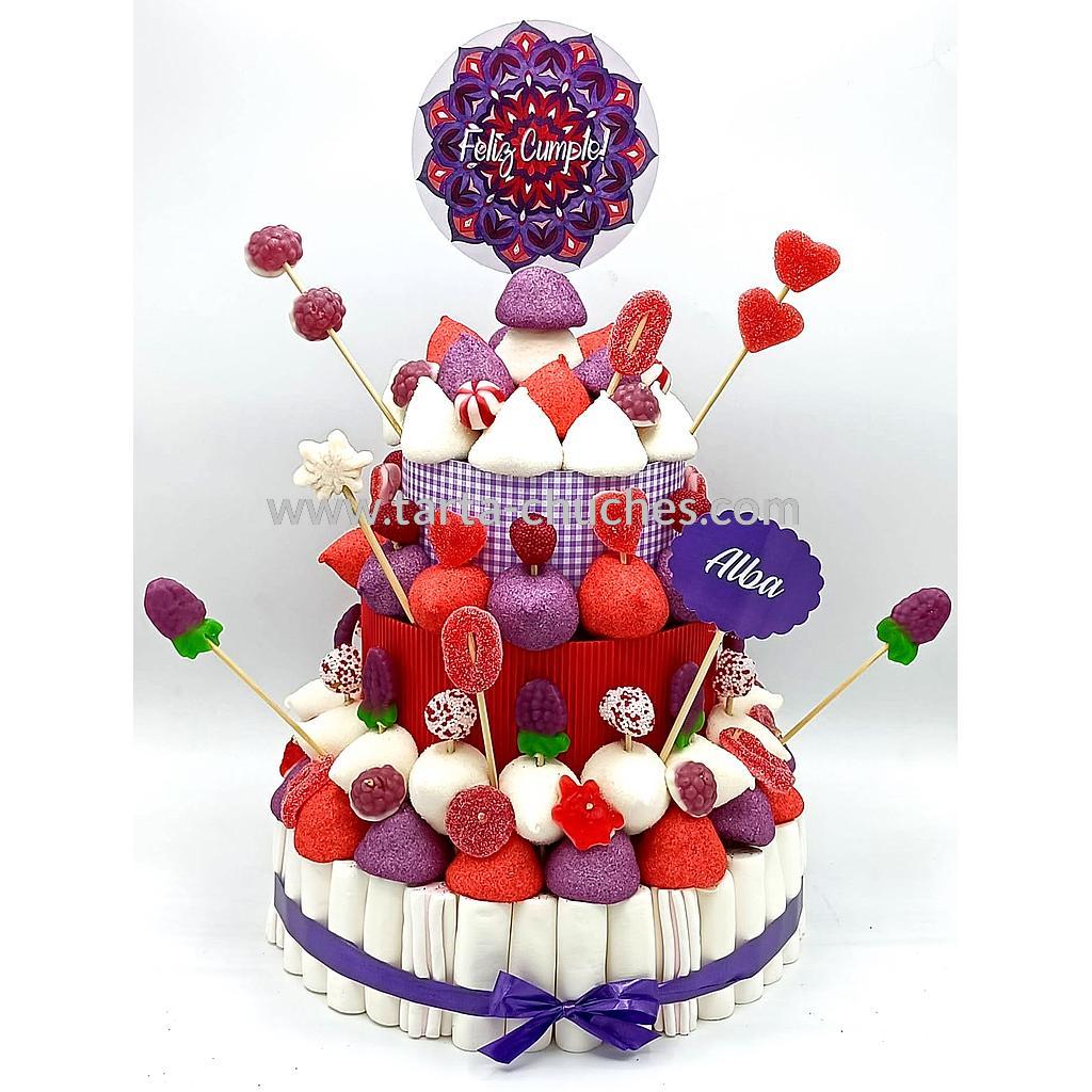 Tarta Chuches Grande Mandala Morado-Rojo