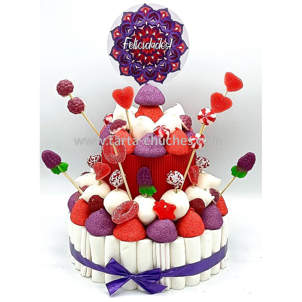 Tarta Chuches Mediana Mandala "Felicidades" Morado-Rojo