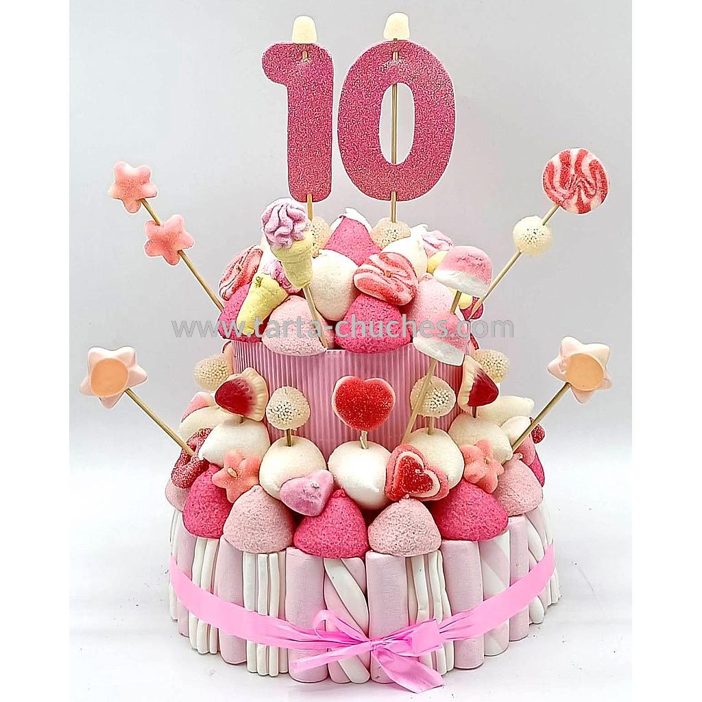 Tarta Chuches Mediana 10 a 19 años Rosa-Blanco (Abrir para seleccionar año)